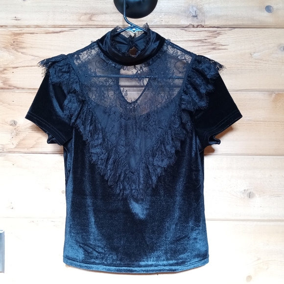 Dolls Kill Tops - Dolls Kill Black Lace Velvet Top